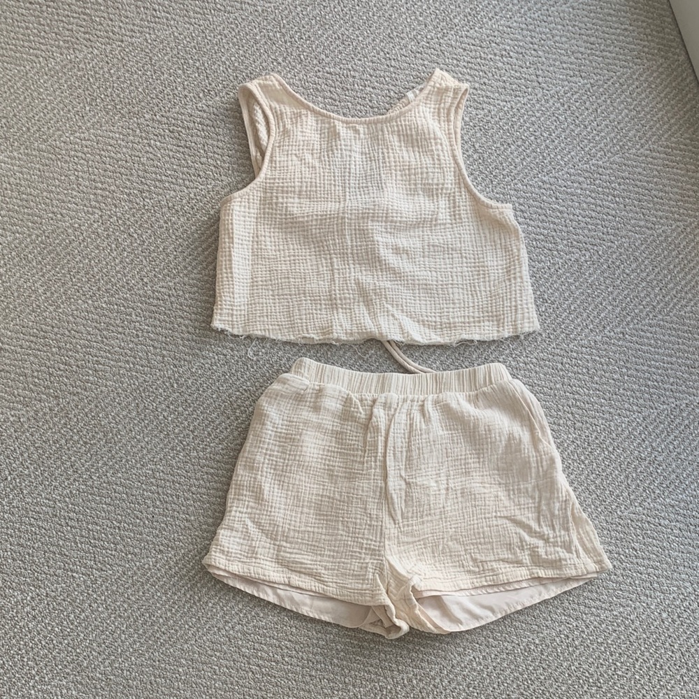 Sadie & Sage Cream Gauze Tank & Shorts Set | Coastal Chic Lounge Set | Size S